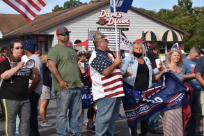 Trump and Tenney supporters rally in front of Dave's Diner which sponsored and promoted the event. (Photo Credit: Love and Rage)